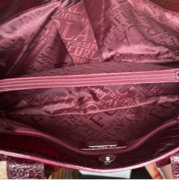 Furla Suede & Croc Embossed Shoulder Bag